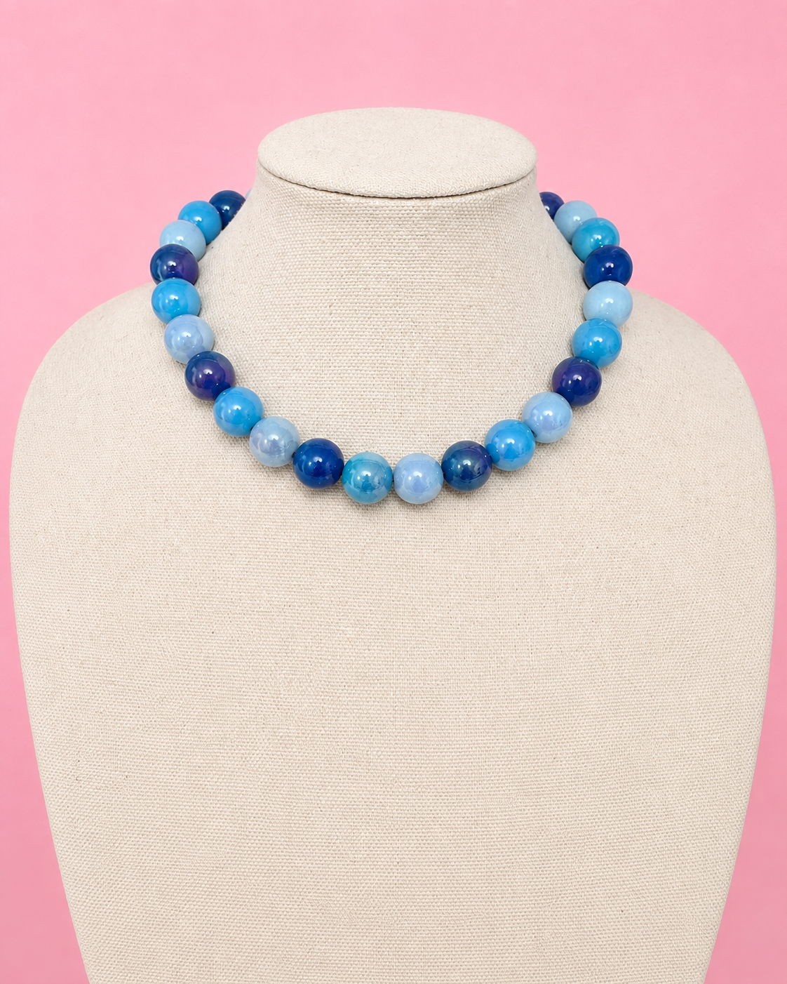 Blue Iridescent Bead Necklace