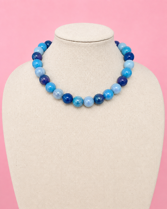 Blue Iridescent Bead Necklace