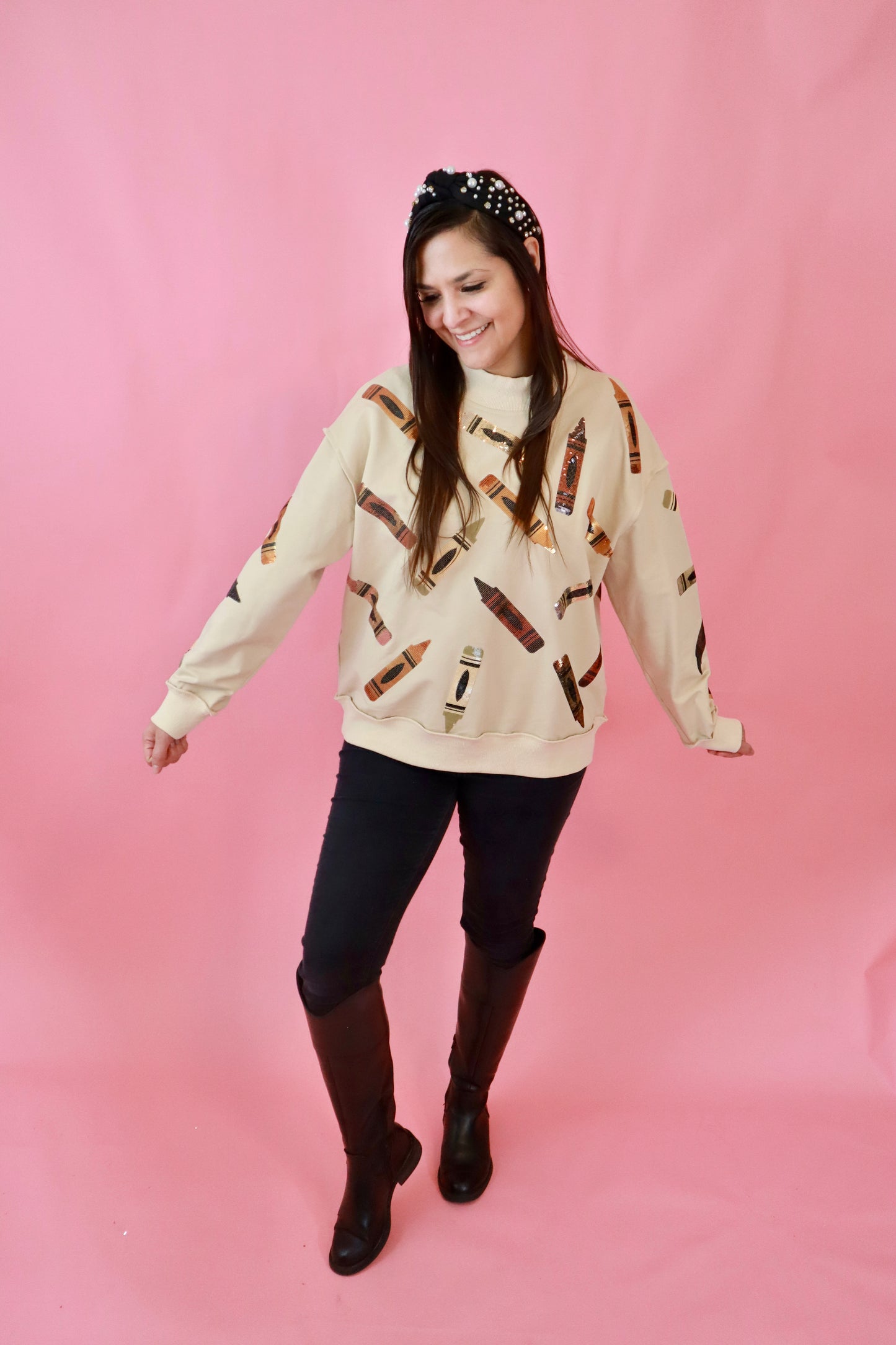 Sequin MultiColor Crayon Mock Neck Sweatshirt
