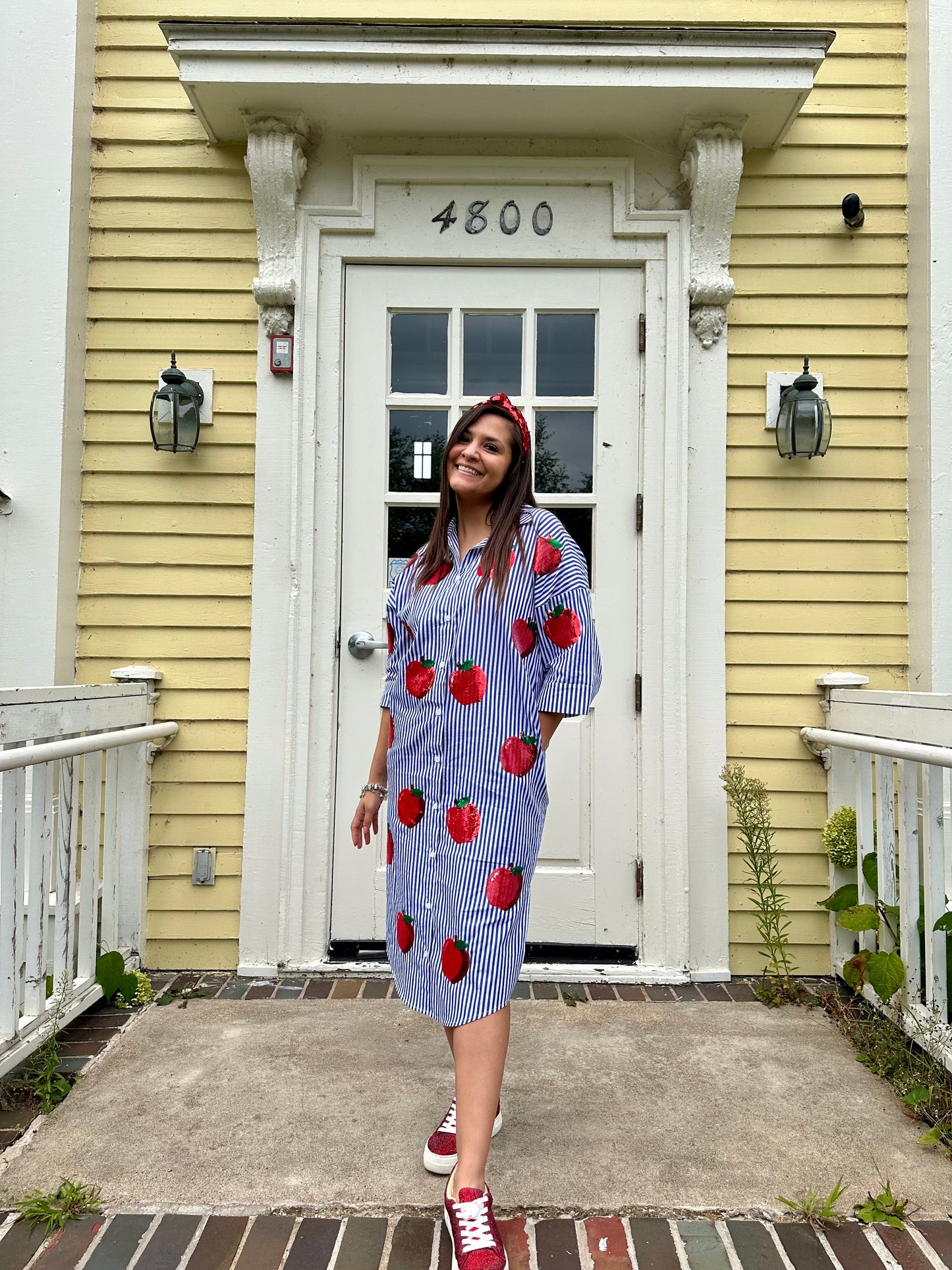 *PREORDER* Sequin Apple Striped Midi Dress