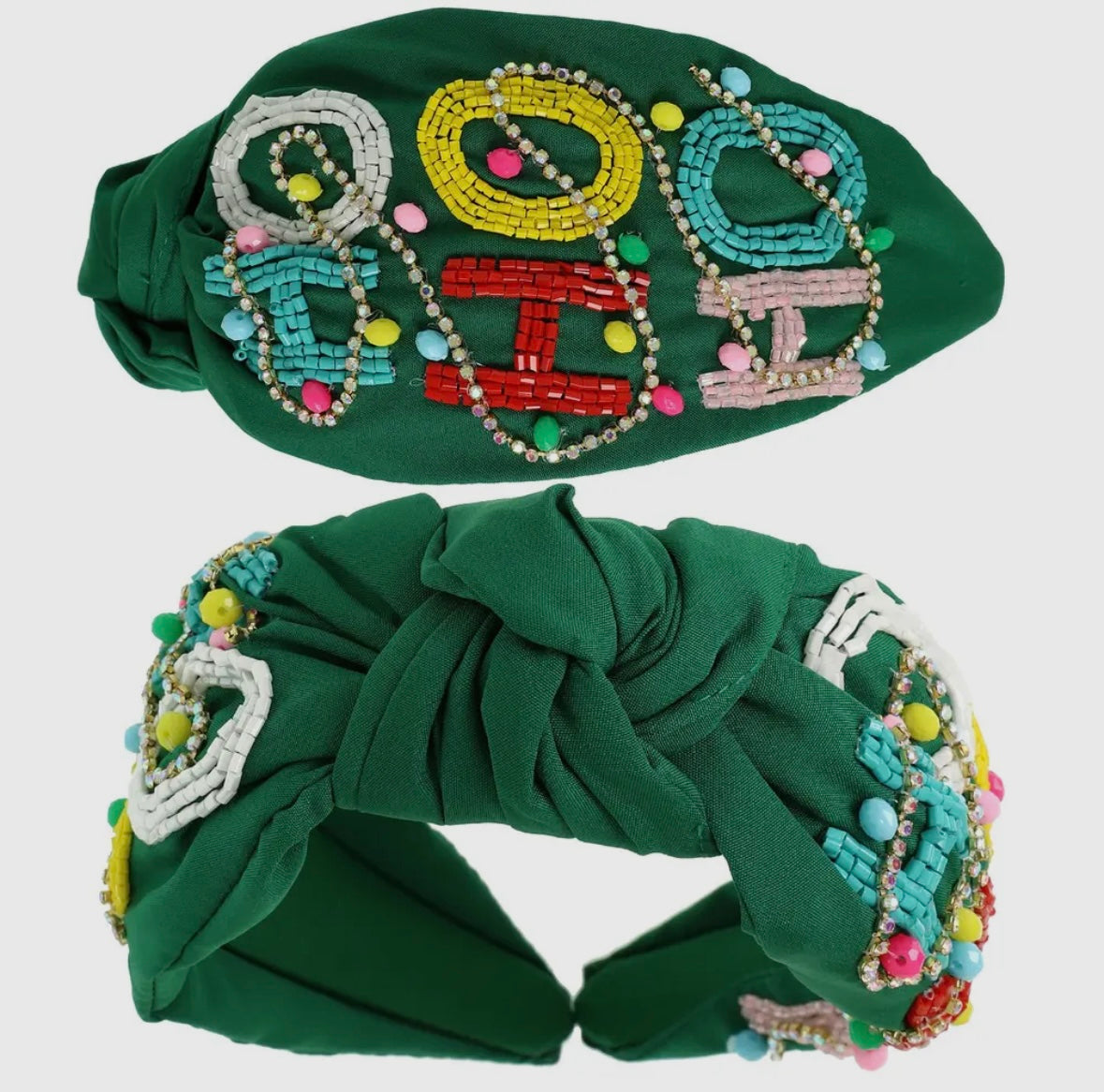 Green Beaded HO HO Colorful Headband