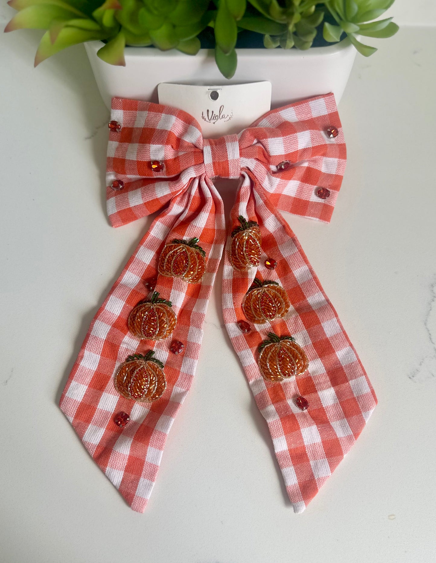 Plaid Beaded Pumpkin Bow