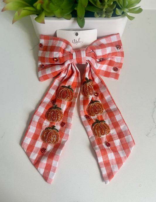 Plaid Beaded Pumpkin Bow