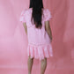 Pink Puff Sleeve Lace Insert Dress