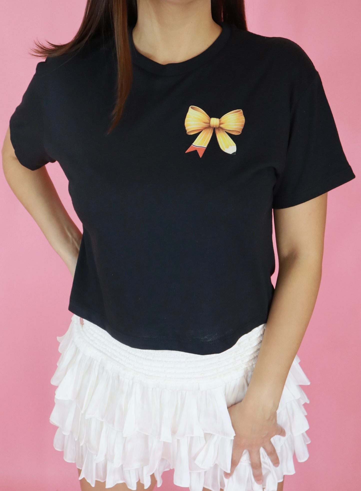 Black Bow Pencil Crop Top