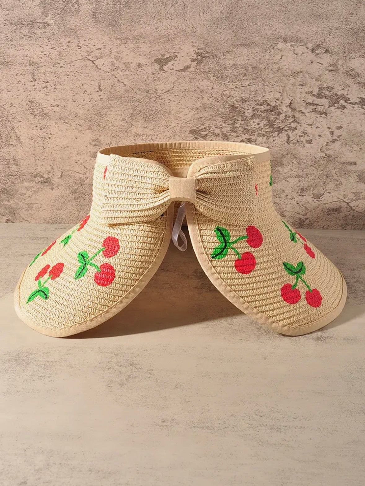 Cherry Straw Visor Hat