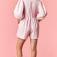 Pink Denim Polka Dot Flared Romper