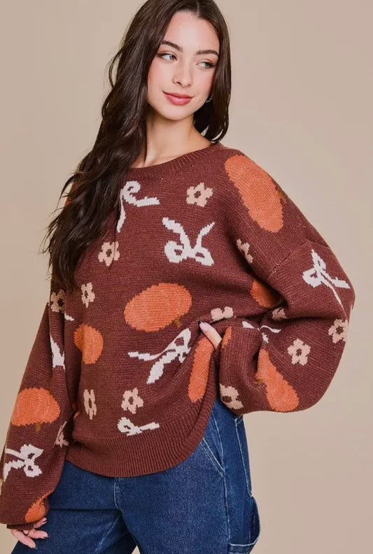 Pumpkin and Bow Oversized Sweater