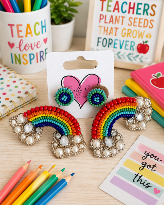 Beaded Rainbow Earrings with Rhinestones