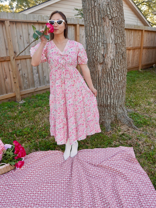 Pink Floral Midi Dress