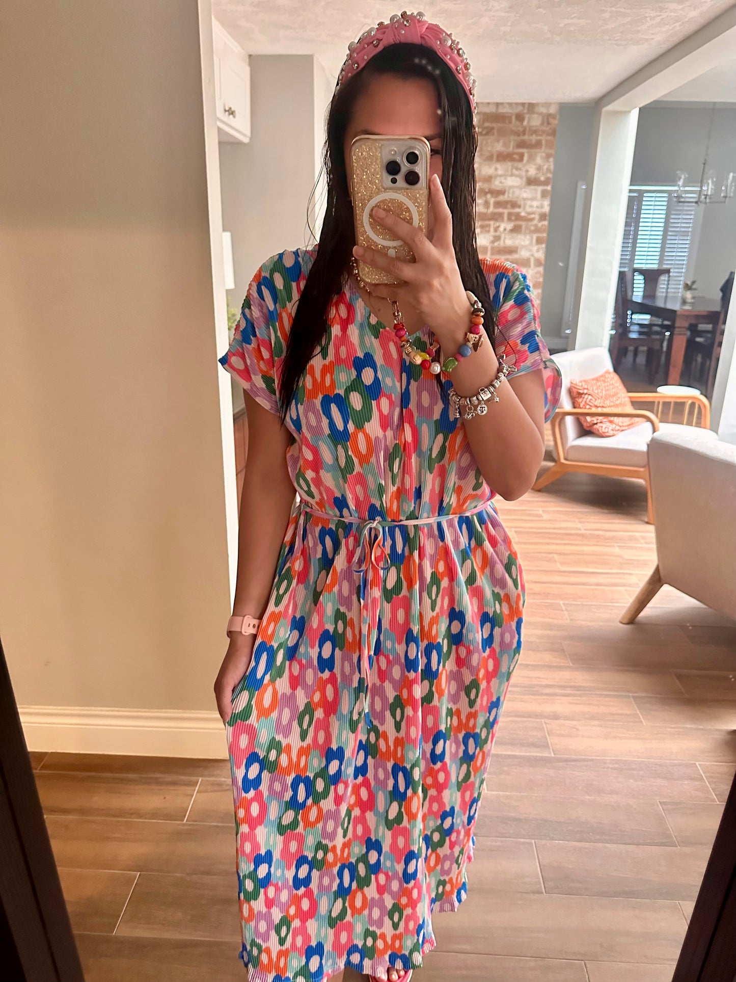Pleated Floral Midi Dress