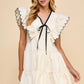 V Neck Bow Detailed Scalloped Dress