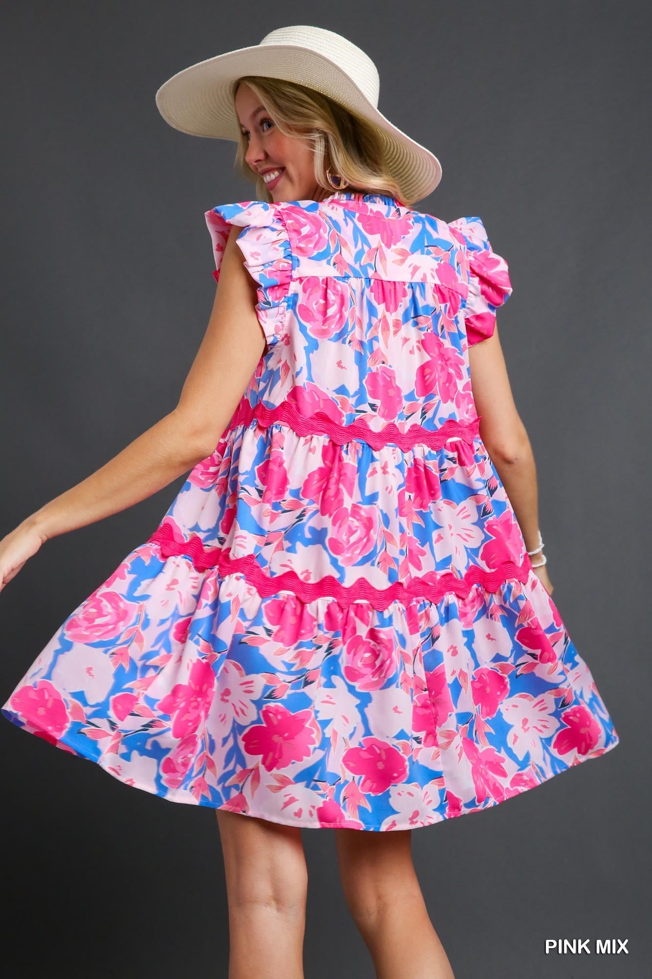 Pink Floral Ric Rac Trim Dress