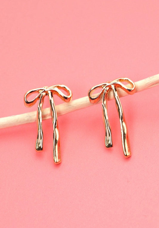 Long Bow Ribbon Stud Earrings