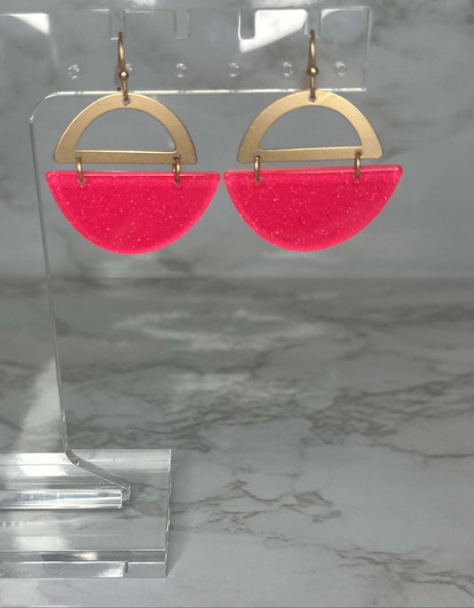 Barbie Pink Glitter Crescent Dangle Earrings