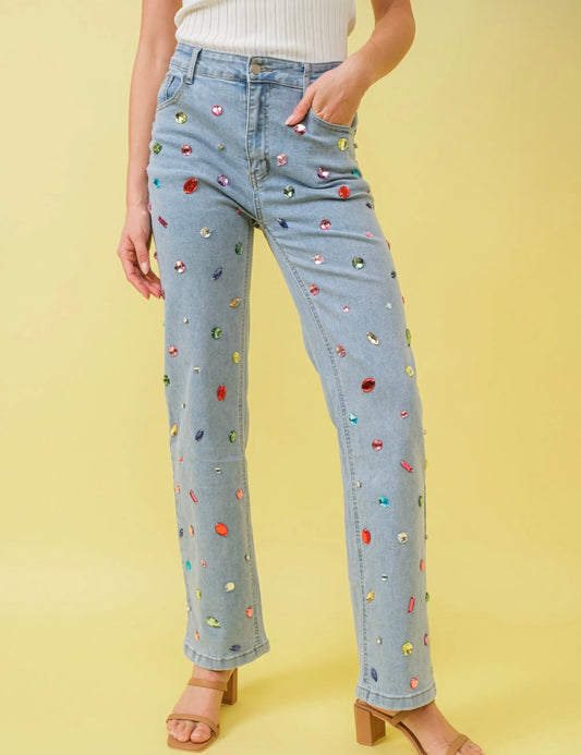 Colorful Rhinestone Jeans