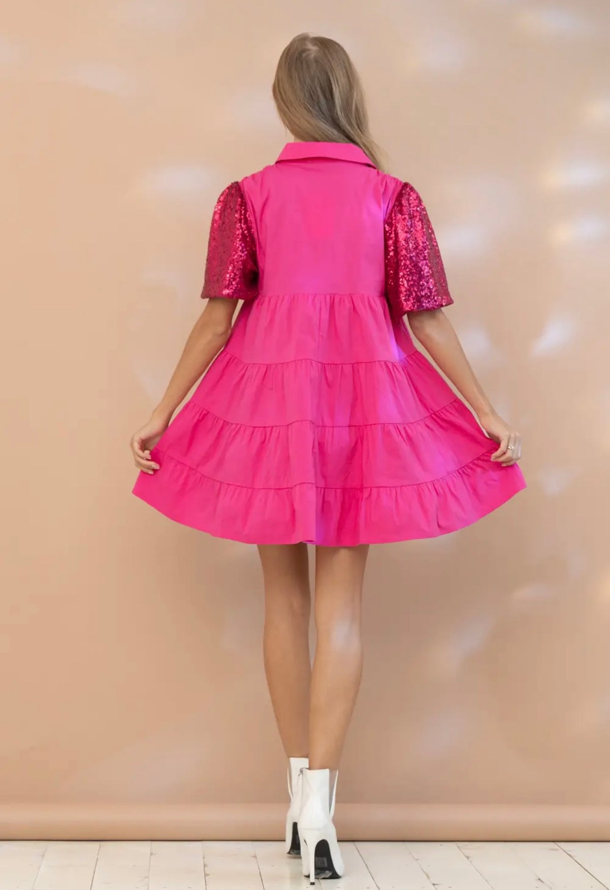 Pink Sequin Sleeve Dress