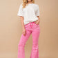 Pink Rhinestone Detailed Denim Pants