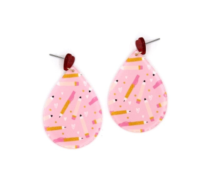 Pink Pencil Teardrop Earrings