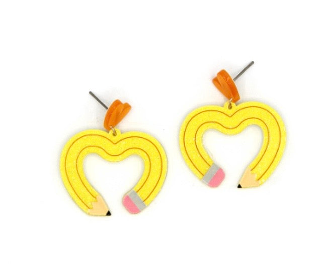 Yellow Pencil Heart Earrings