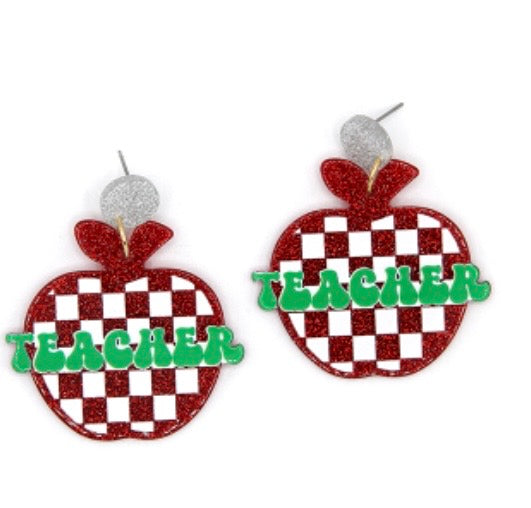 Teacher Checkered Apple Earrings