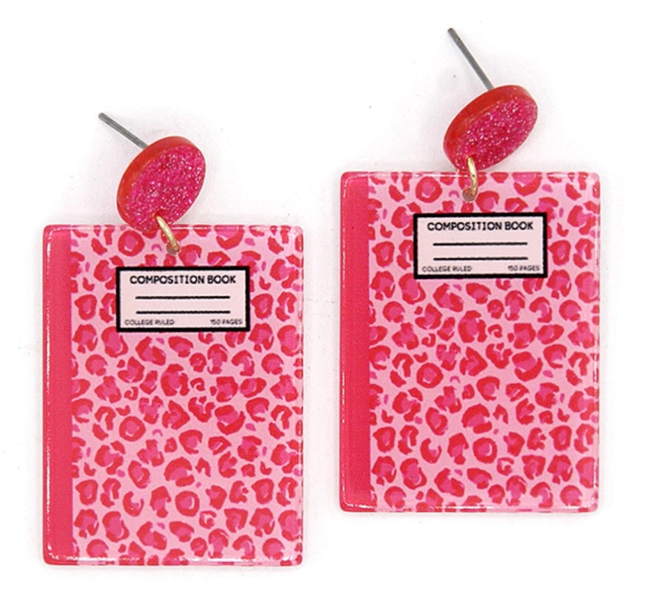 Pink Composition Book Earrings
