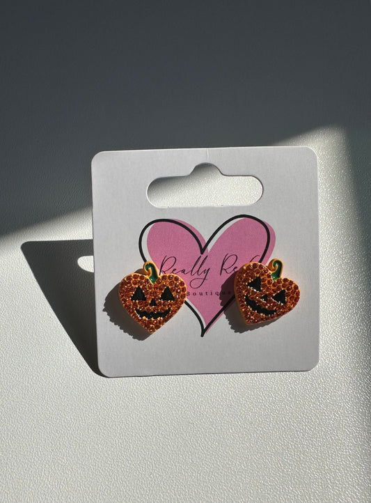 Rhinestone Jack-O-Lantern Stud Earrings