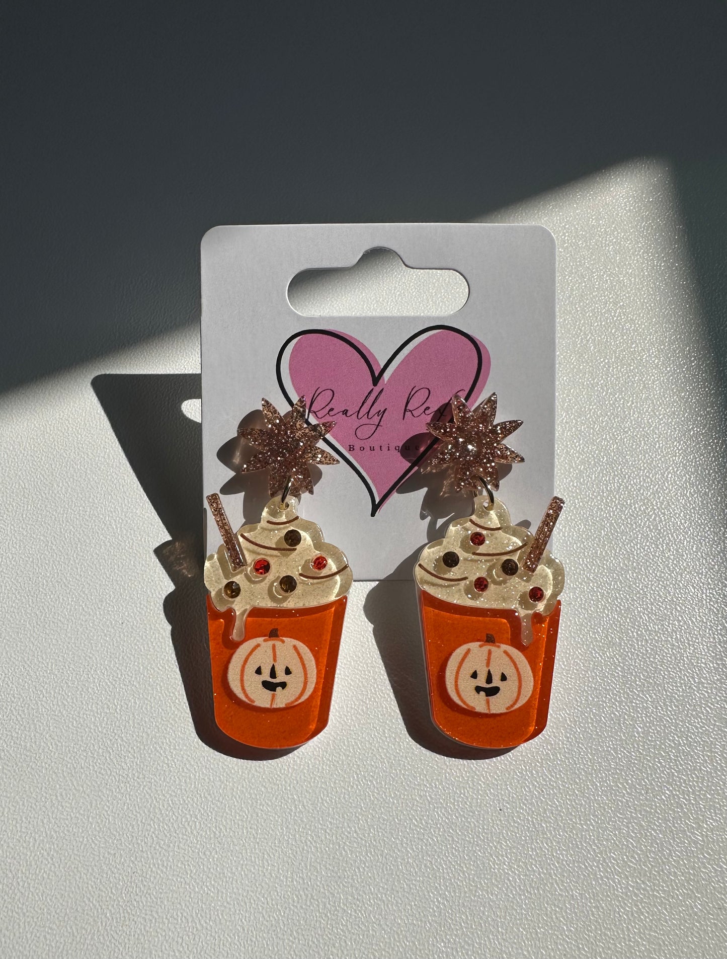 Pumpkin Spice Latte Glitter Acrylic Earrings