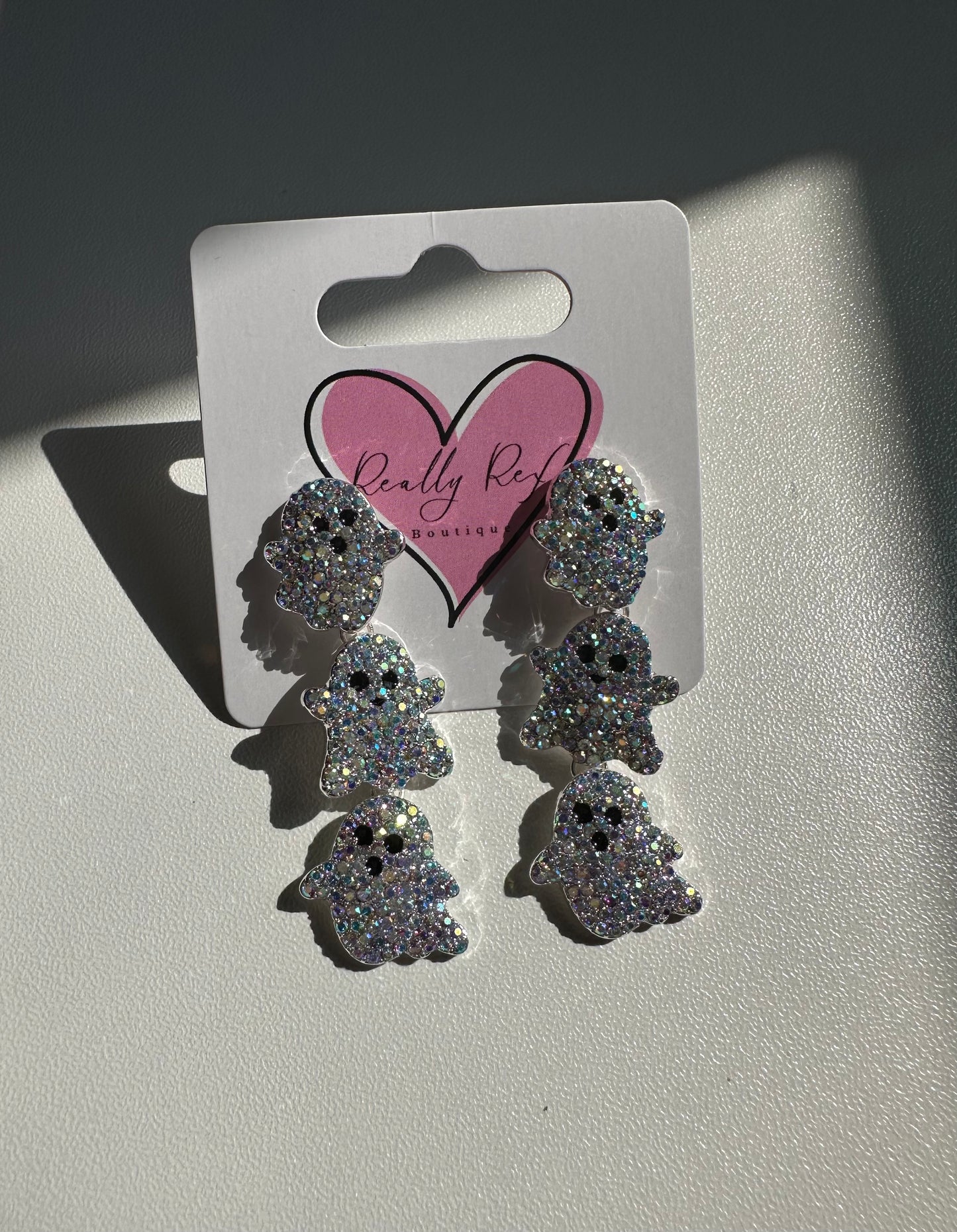 Rhinestone Dangle Ghost Earrings