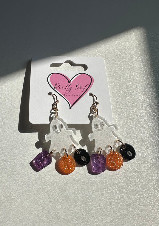 Glitter Acrylic Ghost Boo Earrings