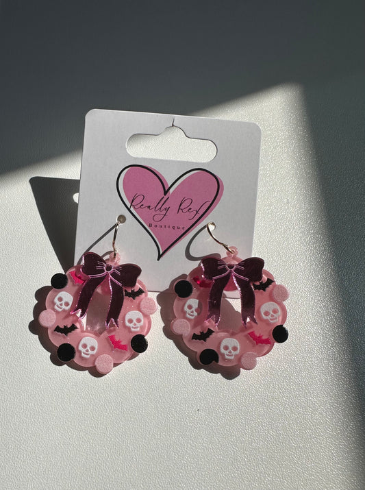 Pink Halloween Wreath Earrings