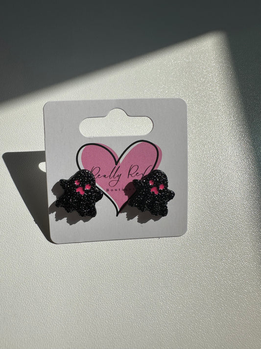 Black Rhinestone Ghost Stud Earrings