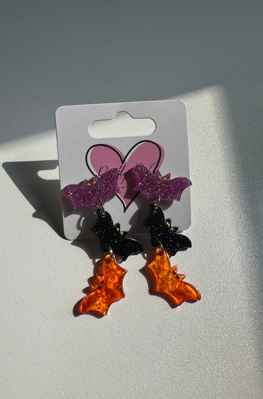 Glitter Acrylic Bat Earrings