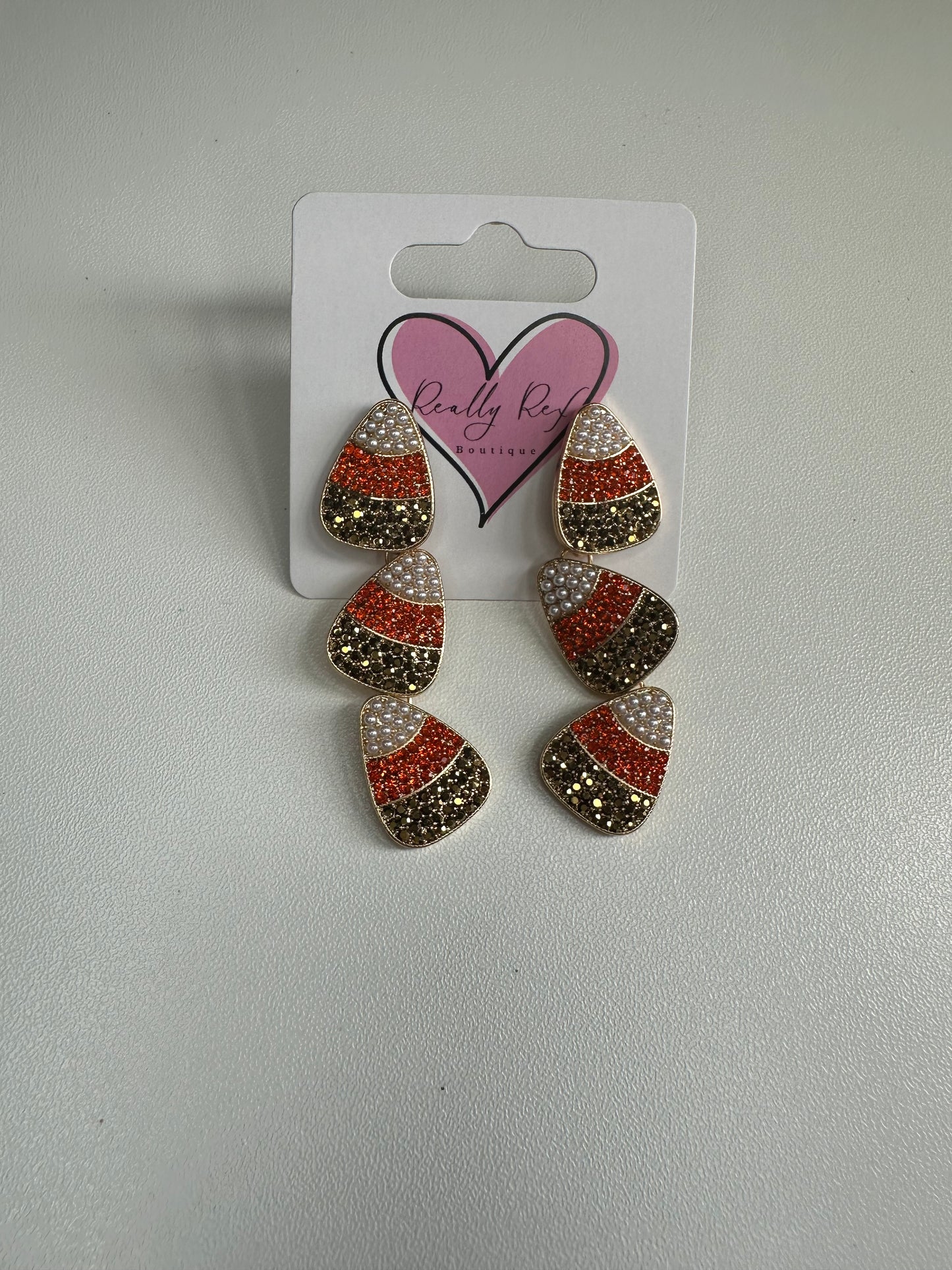 Rhinestone Candy Corn Earrings