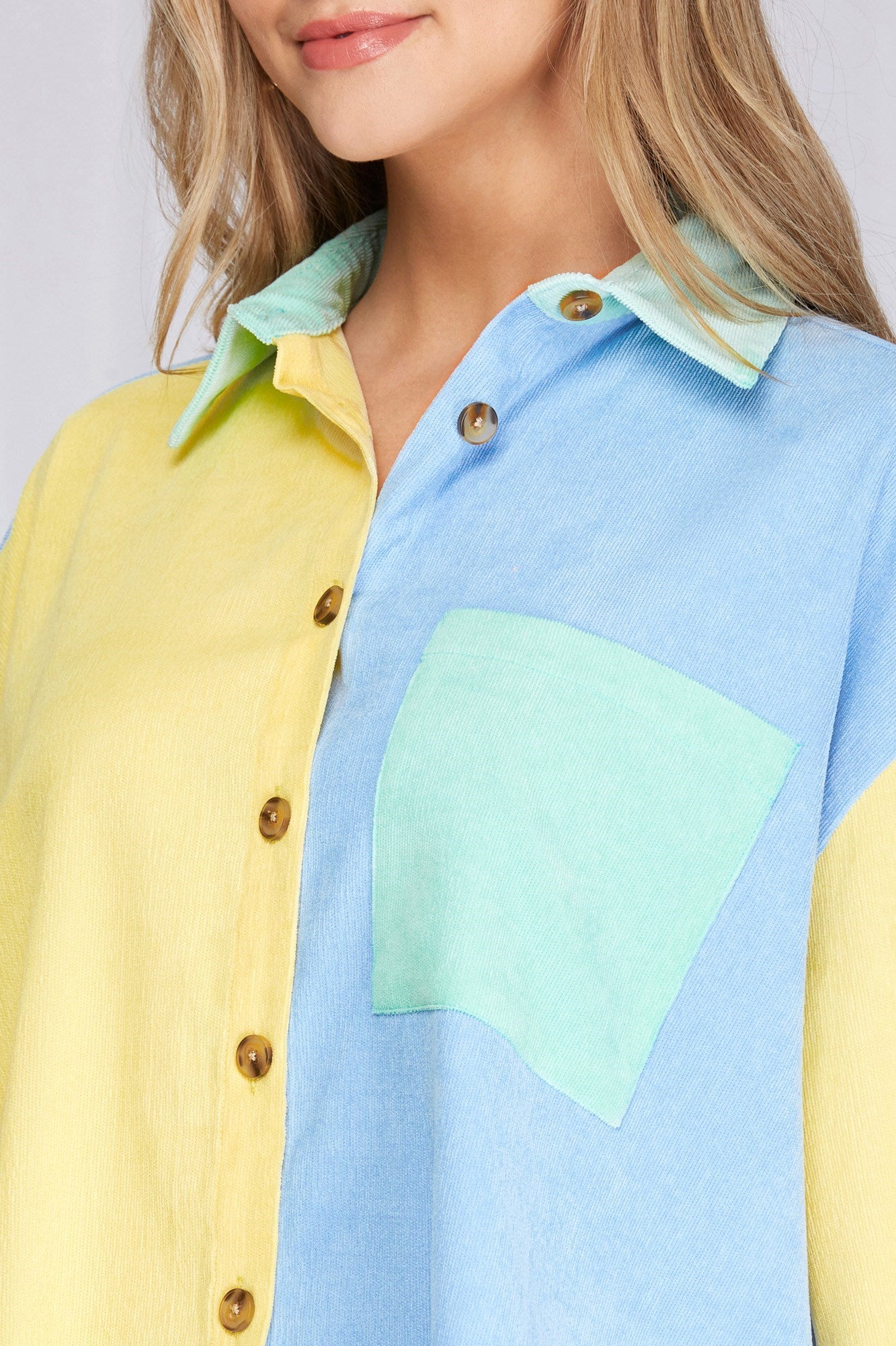 Long Sleeve Color Block Button Down Shirt