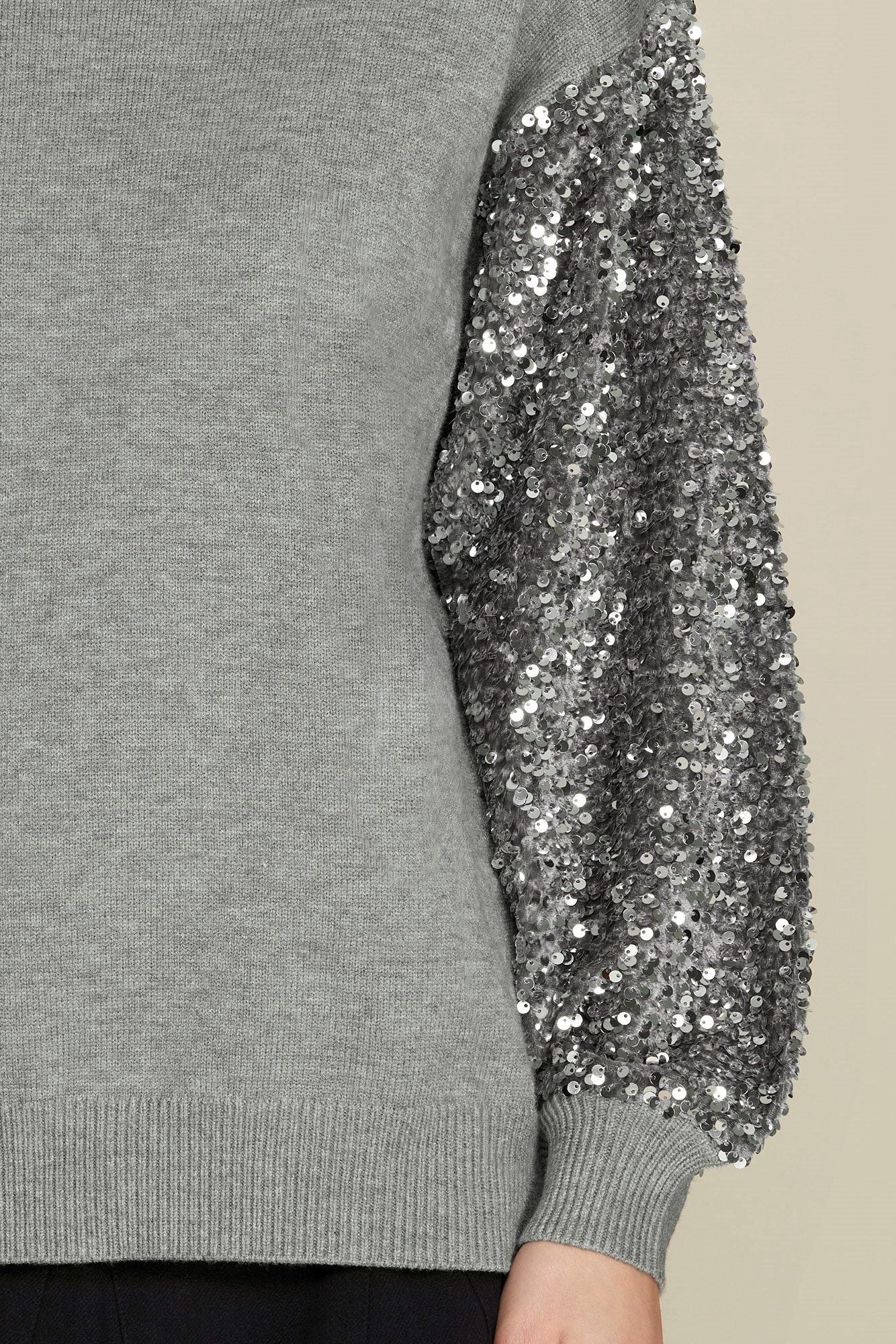 Grey Sequin Sleeve Sweater