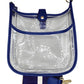 Clear Game day Bag with Blue Trim With Orange Sequin Strap