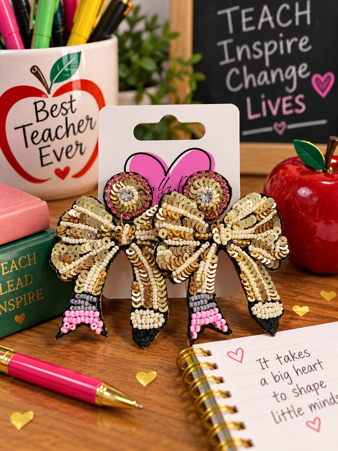 Sequin Pencil Bow Earrings
