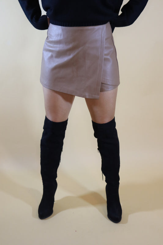 Camel Faux Leather Skort