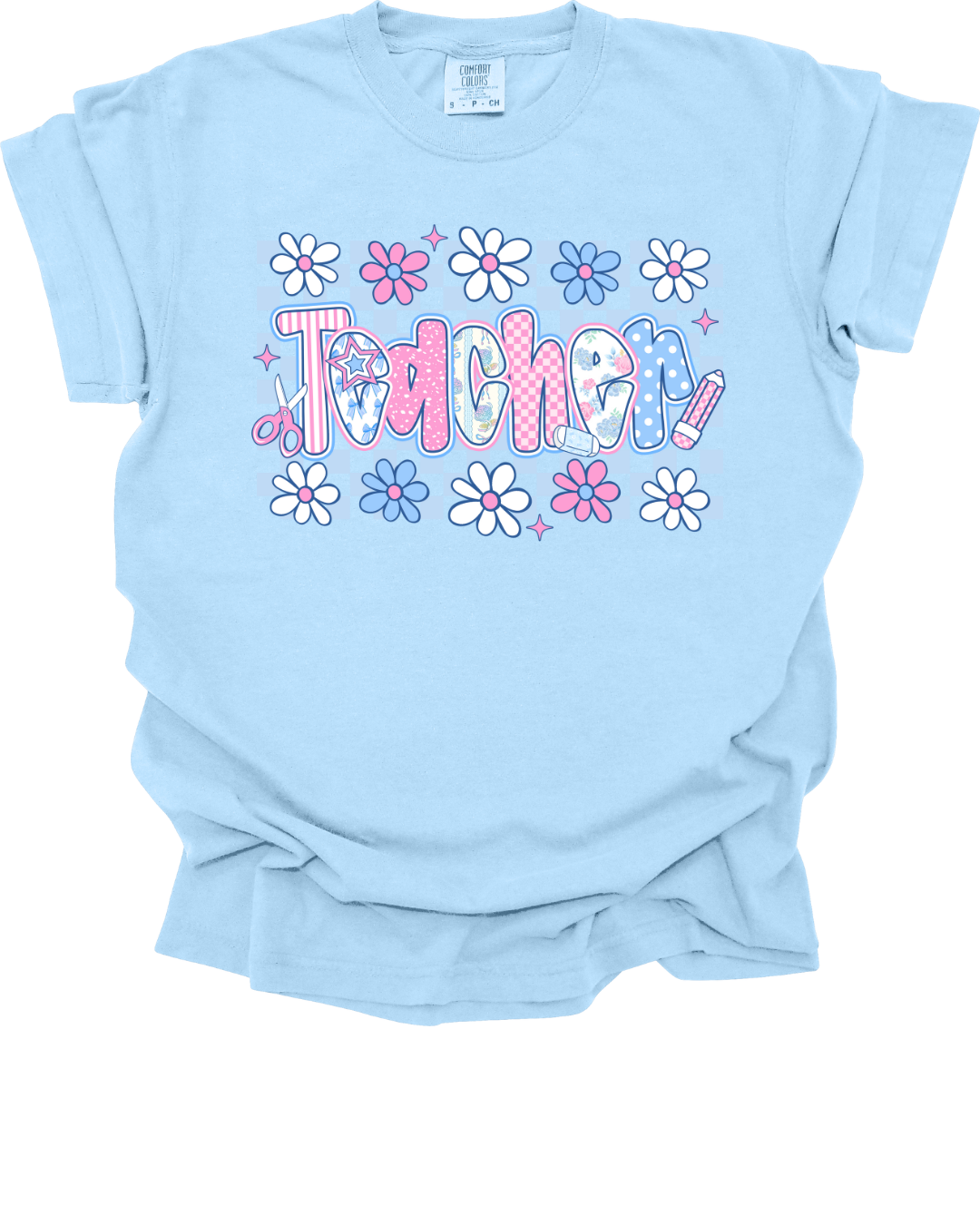 Baby Blue Floral Teacher Tee
