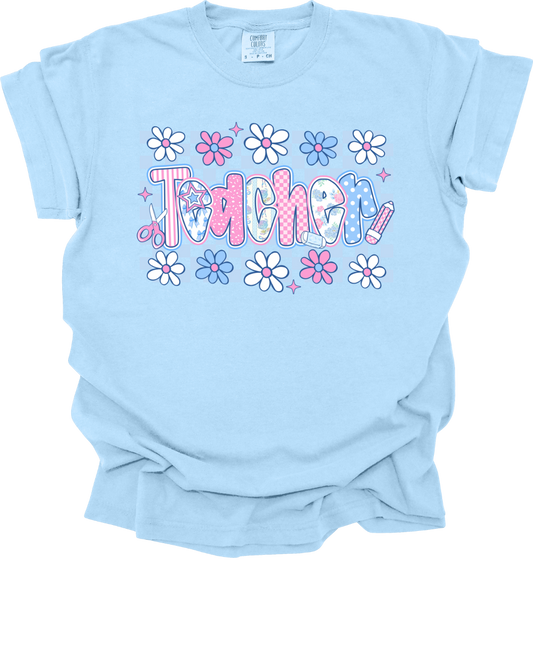 Baby Blue Floral Teacher Tee