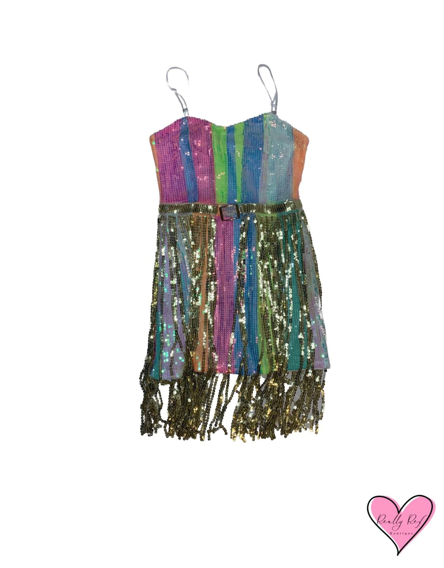 Multi Color Sequin Fringe Dress