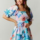 Abstract Floral Mini Dress with Puff Sleeves