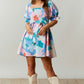 Abstract Floral Mini Dress with Puff Sleeves