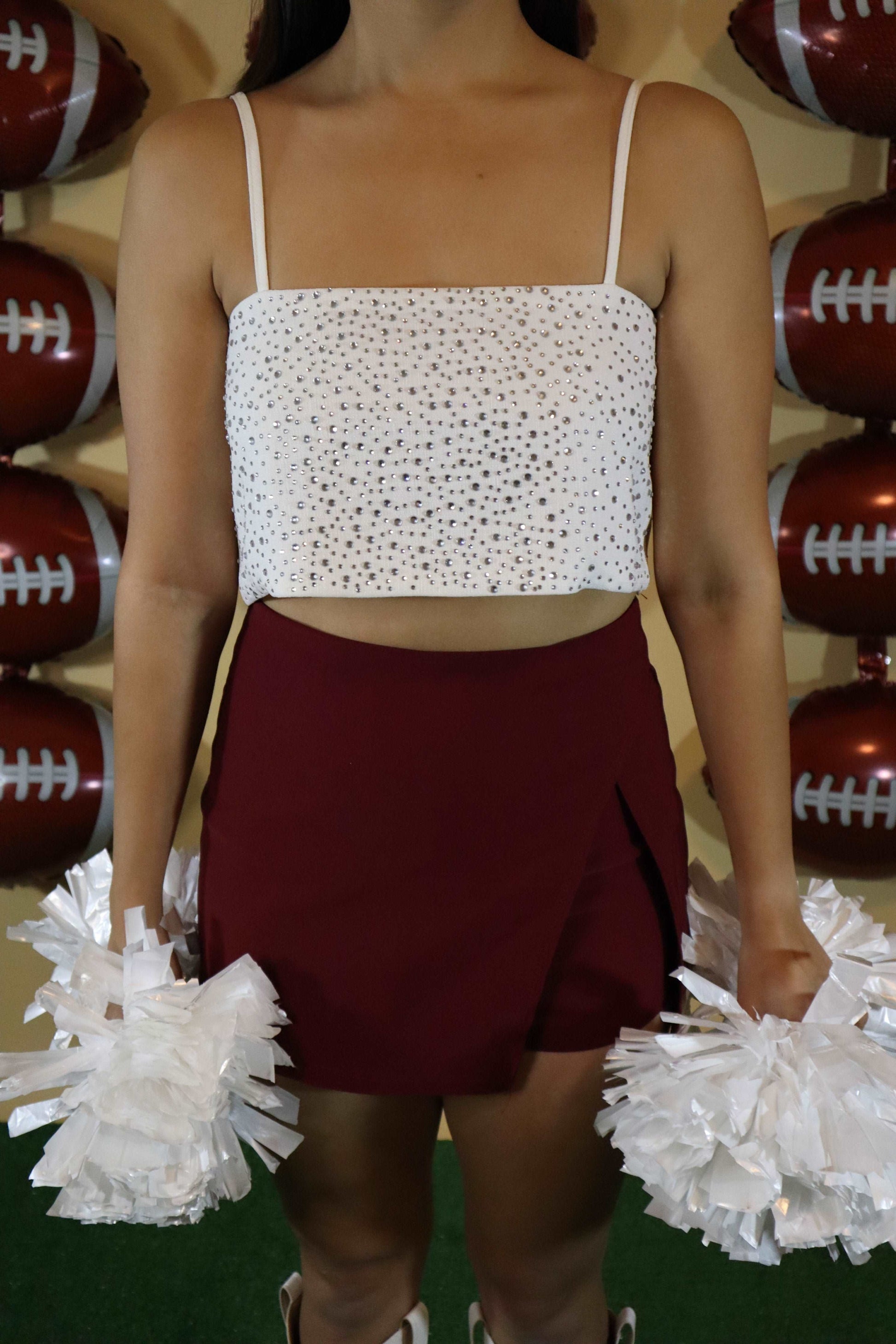 White Rhinestone Crop Top