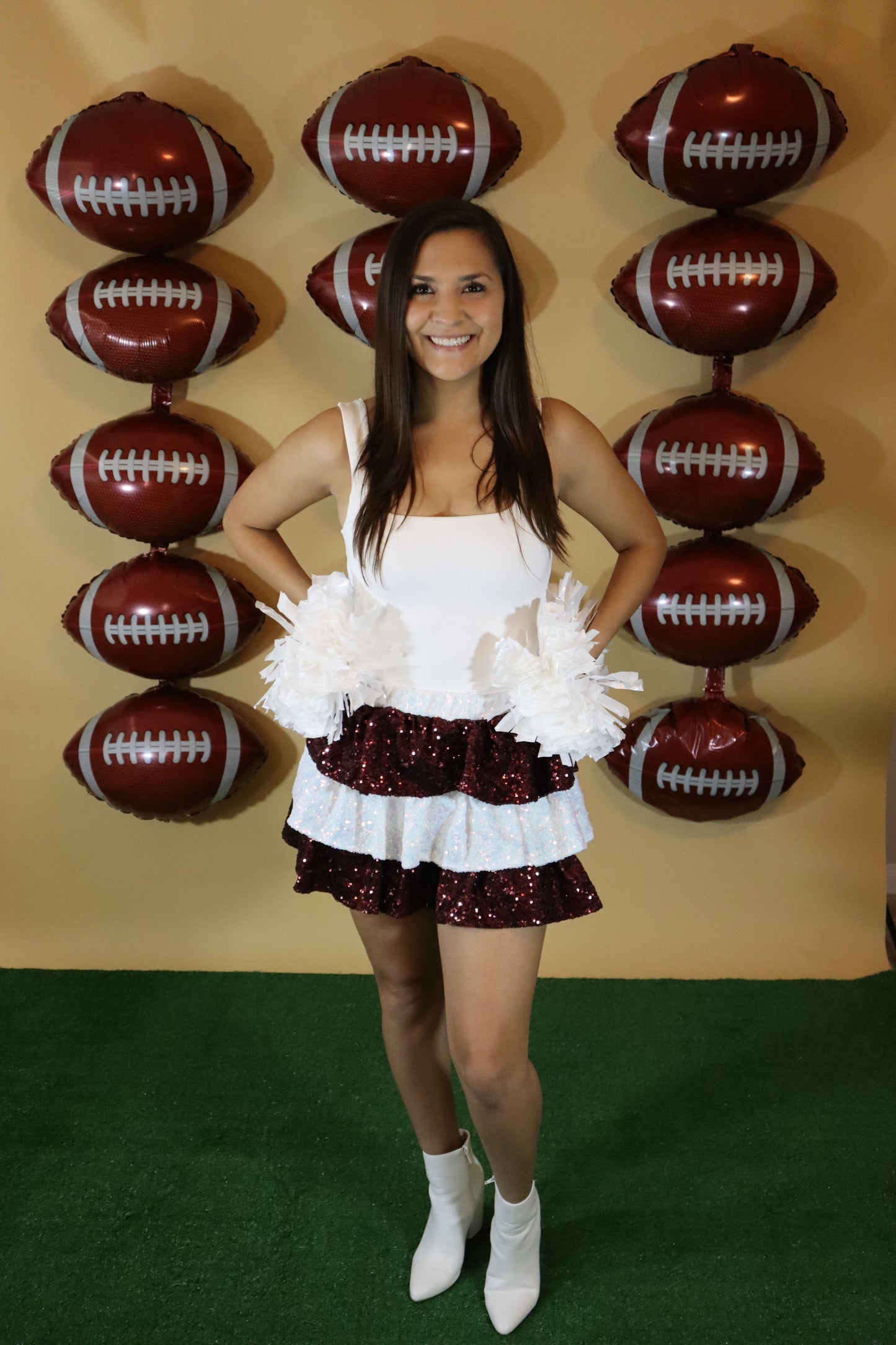 Sequin Tiered Maroon and White Skort