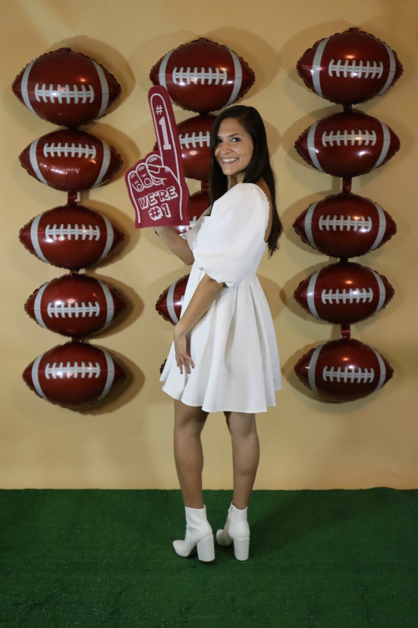 White Puff Sleeve Game Day Dress