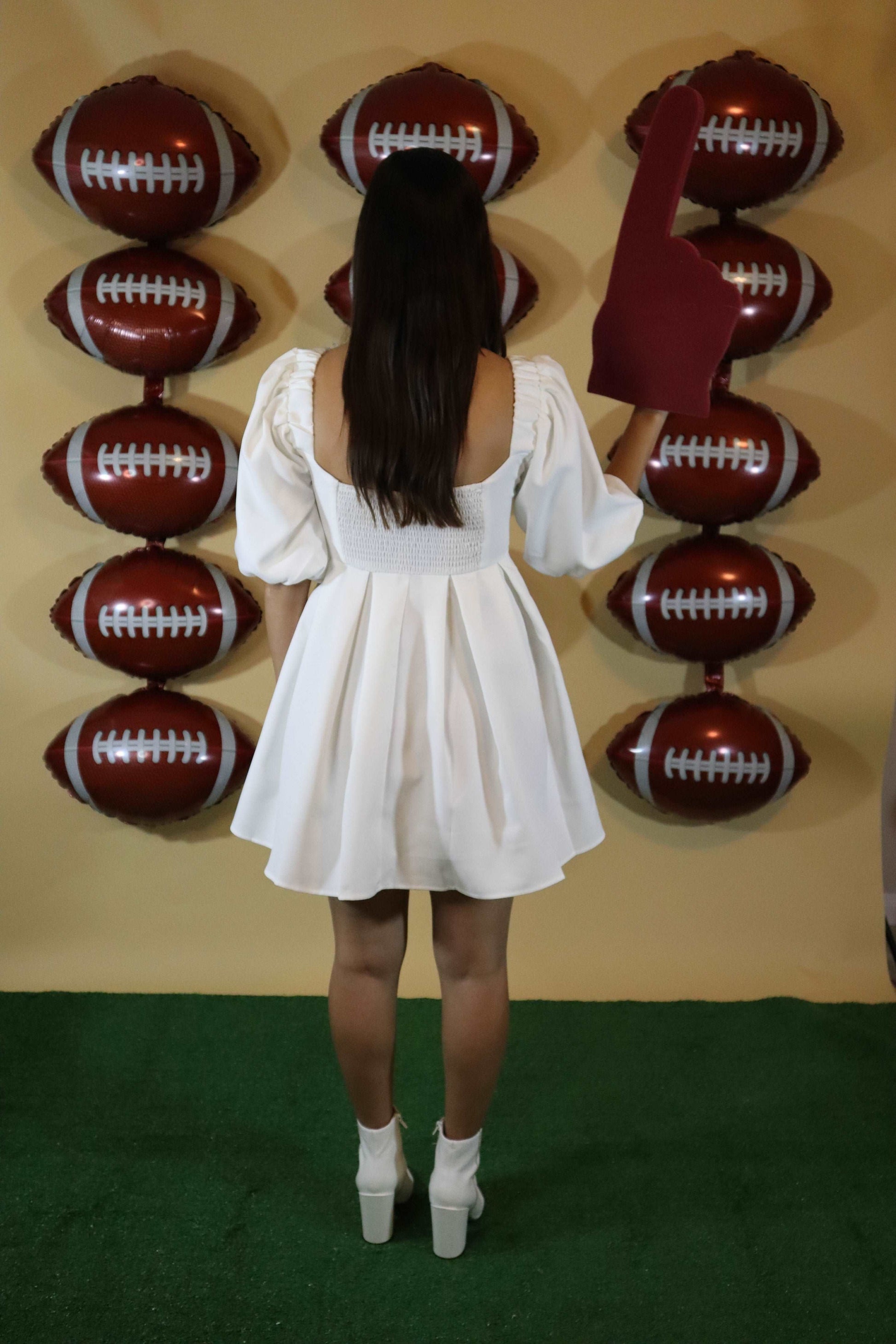 White Puff Sleeve Game Day Dress