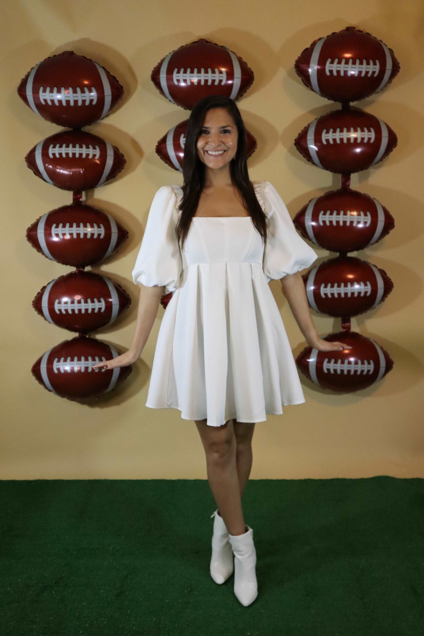 White Puff Sleeve Game Day Dress